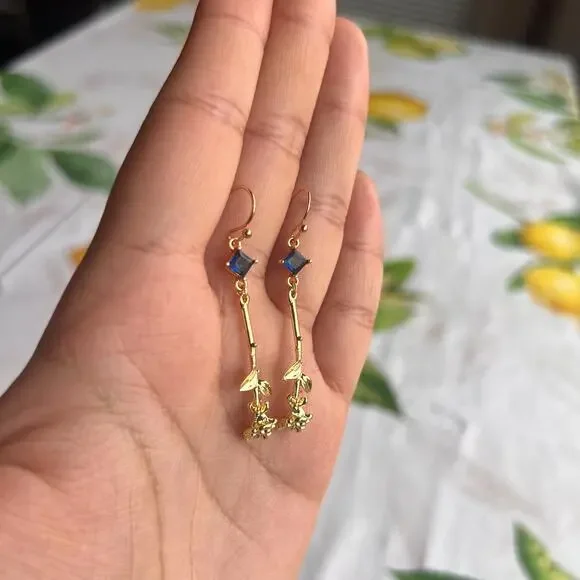 Novelty Sapphire Blue Topaz Rose Earrings, Spring Rose Casual Fun Gift Earrings - Picture 3 of 7